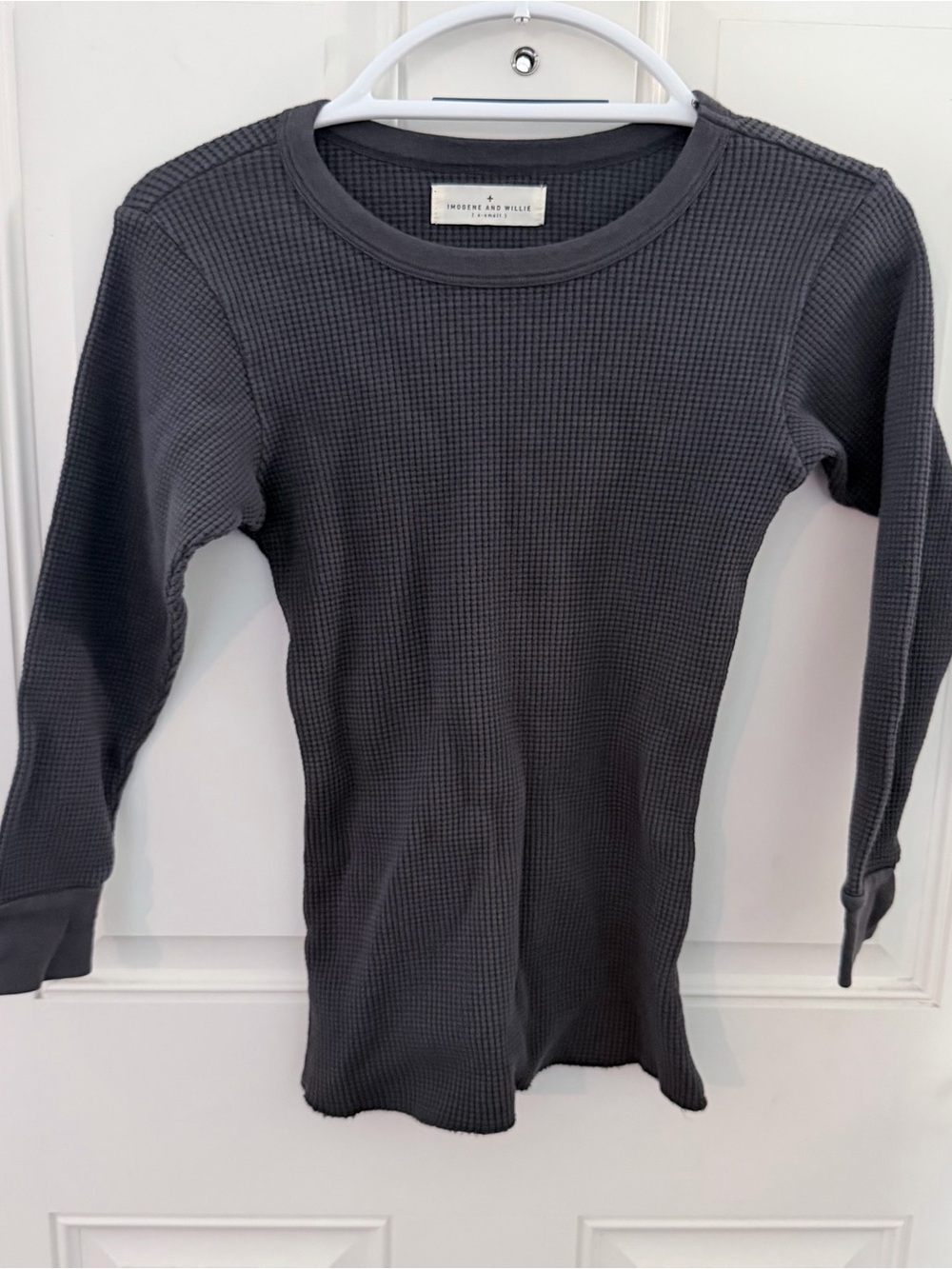 imogene + willie Thermal Crewneck Top XS | Gray Waffle Knit